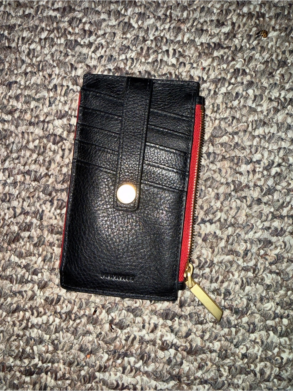 Hammitt Black Leather Card Wallet with Red Zip and Gold Hardware